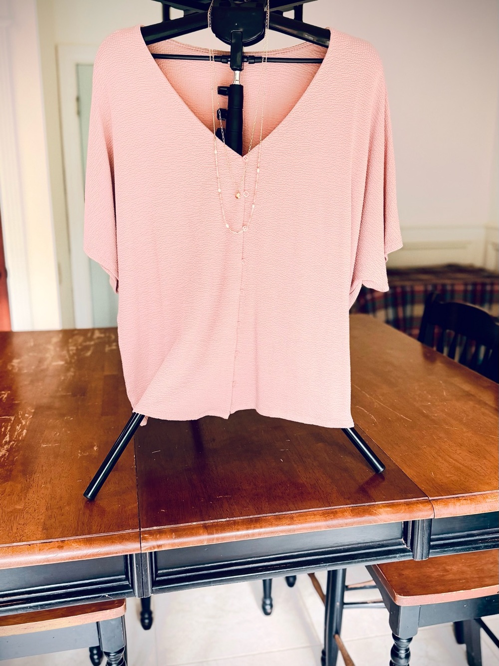 Relaxed V-Neck Blouse in Dusty Rose